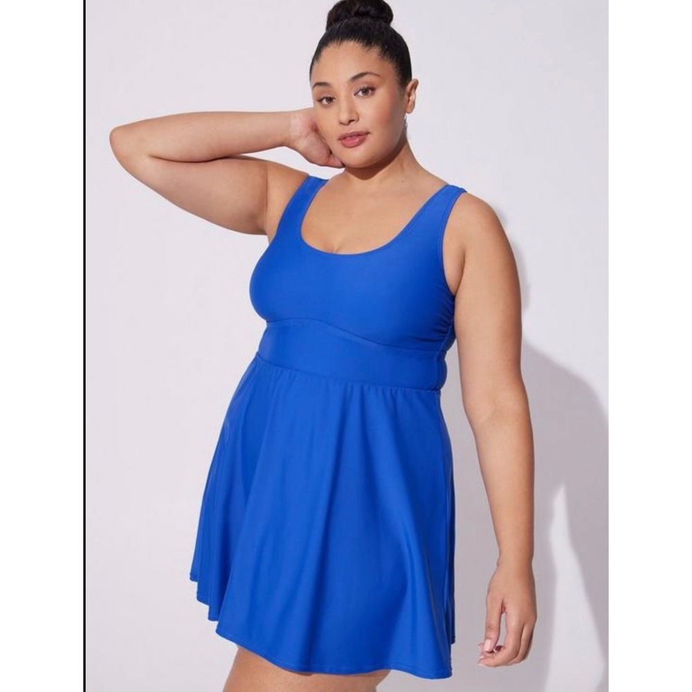 Torrid Wireless Long Length‎ Scoop Dress With Brief Blue Swim Dress Sz 3X